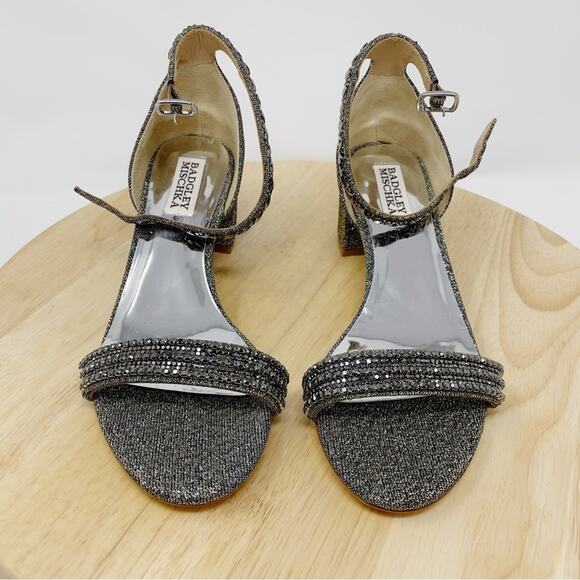 Badgley Mischka Metallic Embellished Block Heels Special Occasion Size 6.5 New - Picture 8 of 13